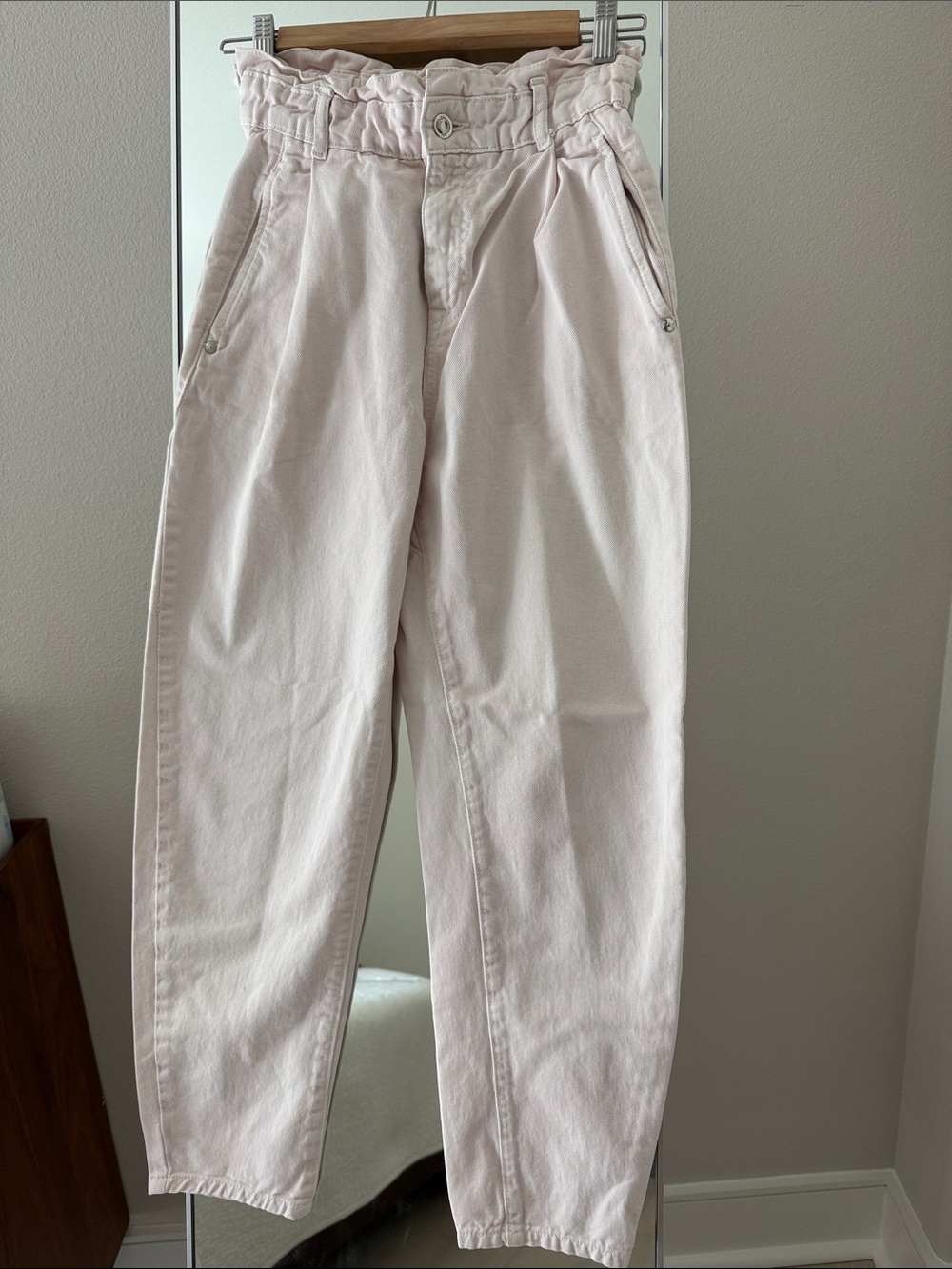 Zara High-Waist Paperbag Trousers - Light Blush Pink SZ 2